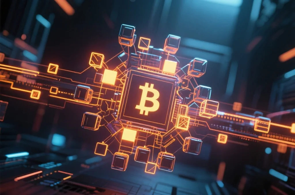 区块链技术抽象图,象征透明和安全